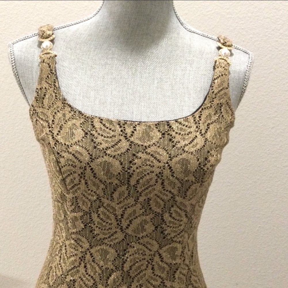 Bari Jay gold/black party dress.